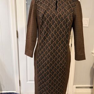 Etcetera Brown Long Sleeve Dress with Geometric Design